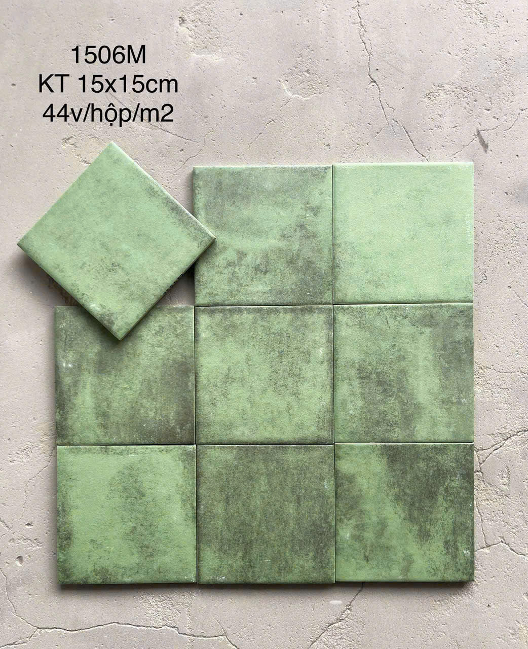 Gạch thẻ xanh lá men mờ LAN 1506M KT 150x150mm (1h/1m/44v/17.5kg) - Daisan Mart