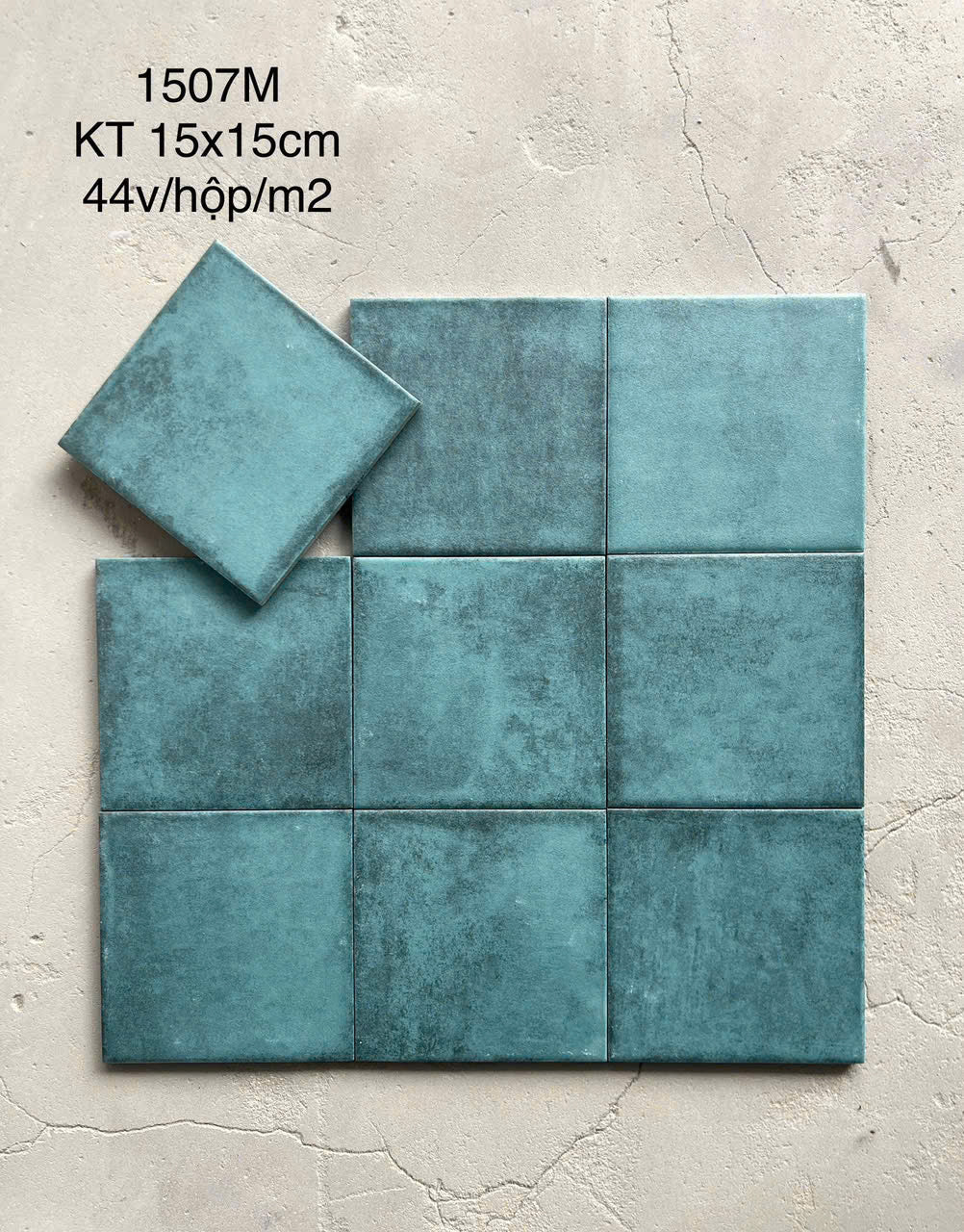 Gạch thẻ xanh men mờ KT 150x150mm (1h/1m/44v/17.5kg) 1507M - Daisan Mart