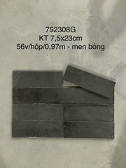 Gạch thẻ đen men bóng KT 75x230mm (1h/0.97m/56v/17.5kg) mã LAN752308G - Daisan Mart