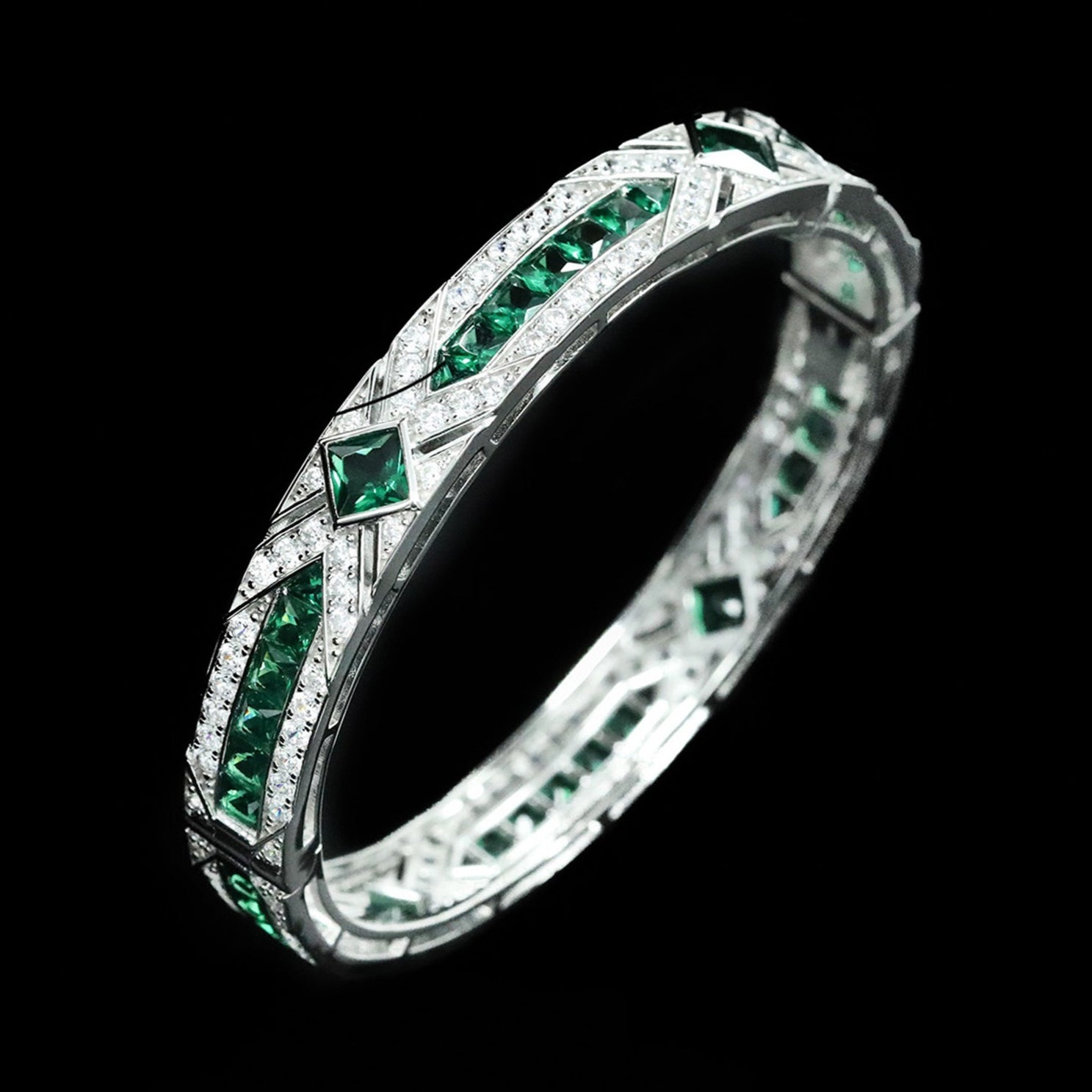 Vòng Tay Moissanite Xanh Sang Trọng Bạc 925 Cho Cặp Đôi