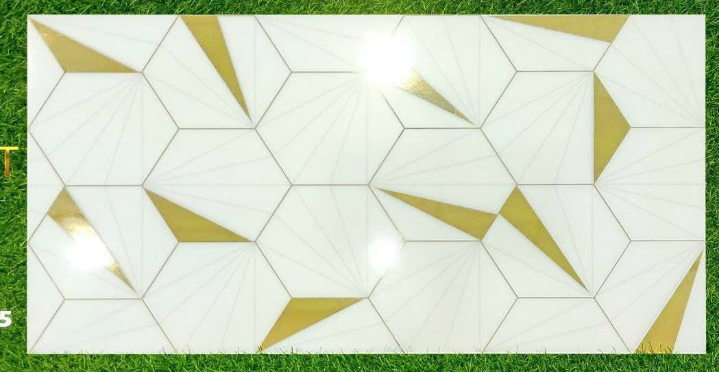 30x60 hexagonal tile with gold accents