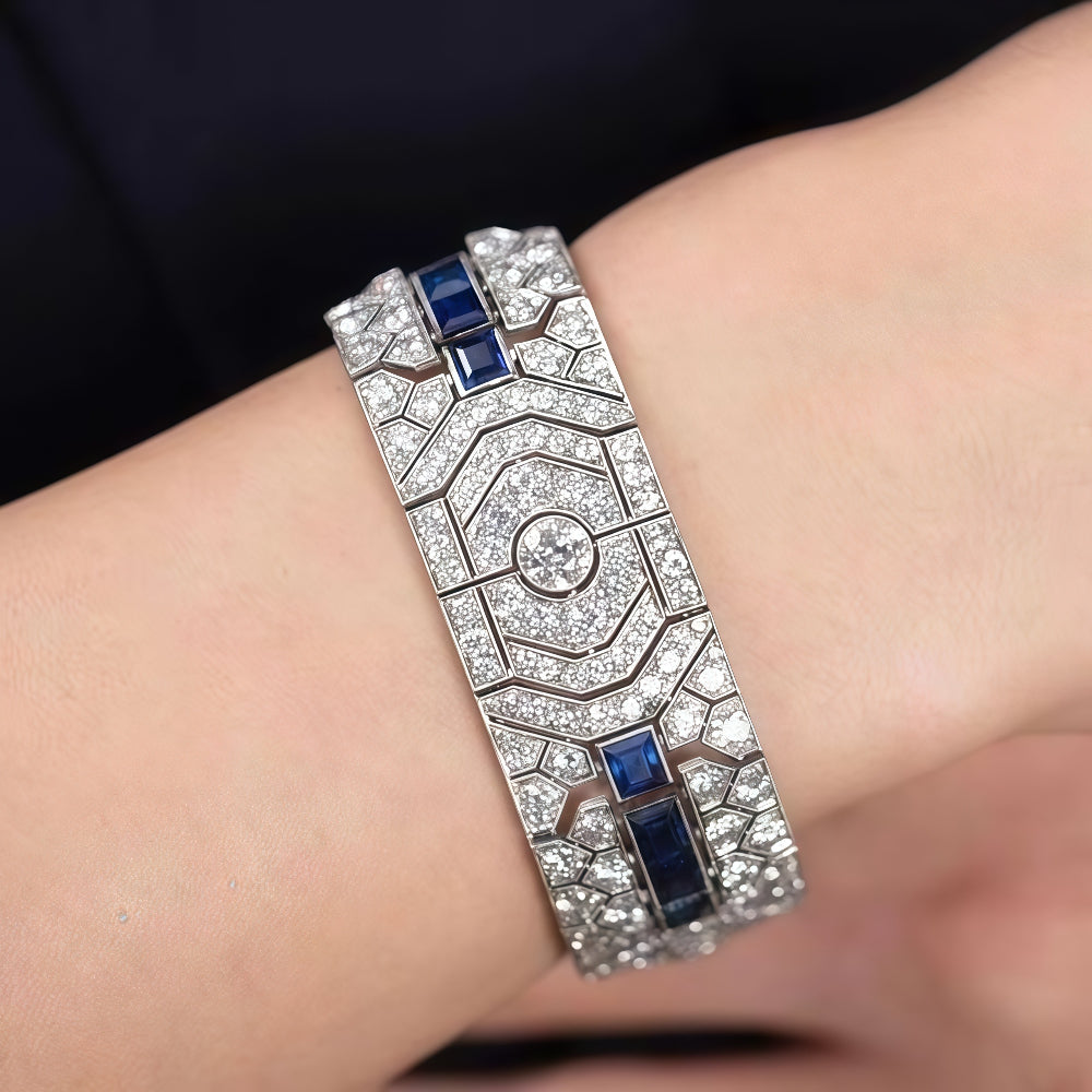 Vòng Tay Moissanite 32.6g Bạc 925 Nam Nữ Dự Tiệc