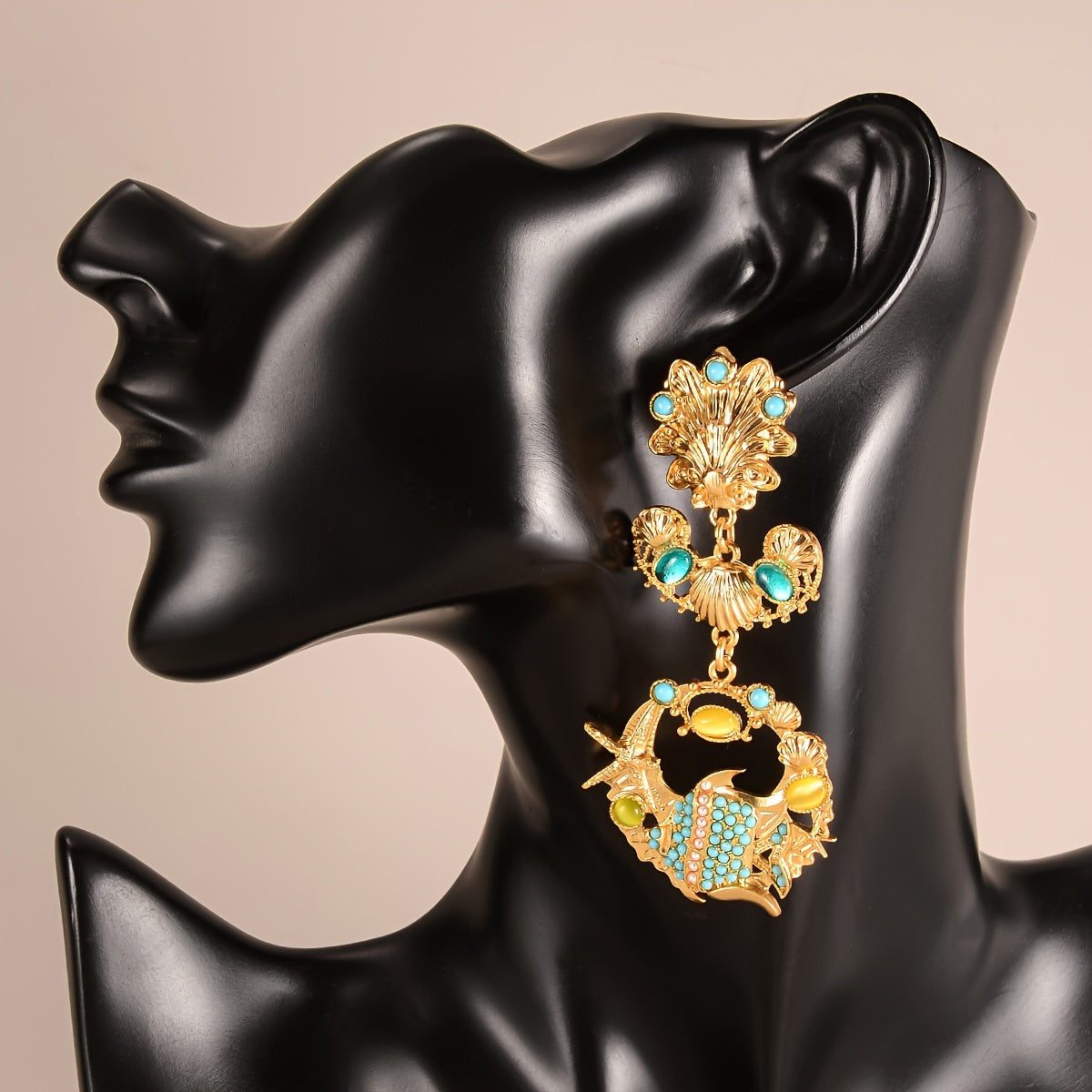 Vintage Boho Ocean-Inspired Drop & Dangle Earrings - 18K Golden Plated with Glass Mosaic, Alloy Construction, 925 Sterling Silver Ear Needle for Women, Ideal for Daily Wear and Gifting Occasions