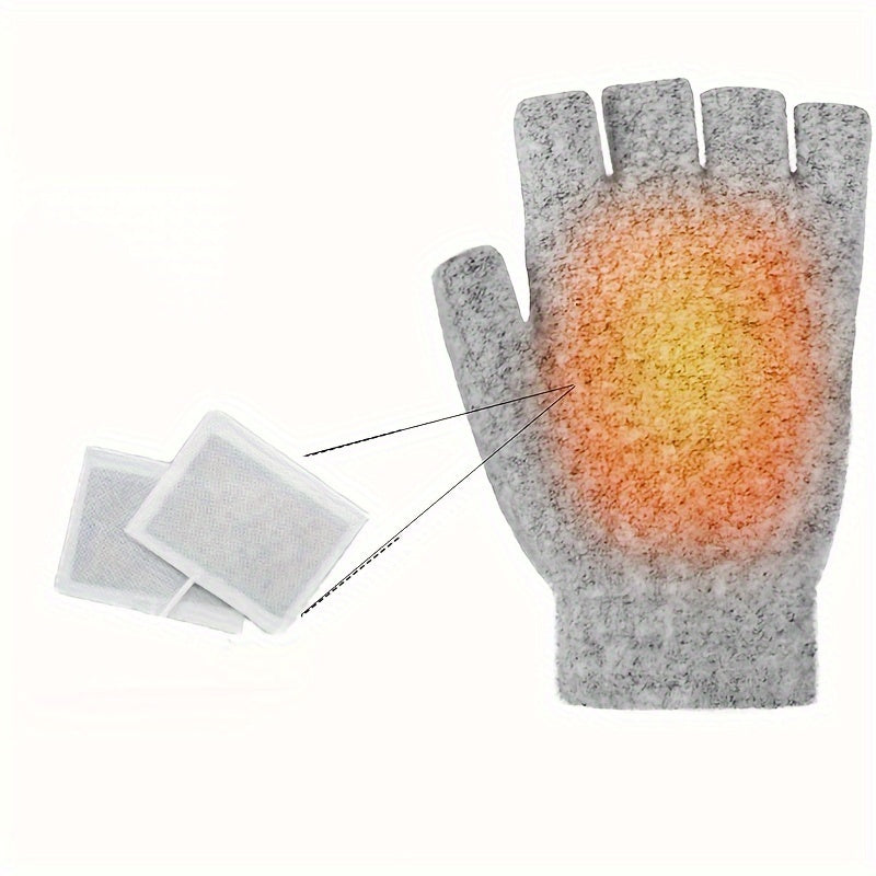 USB Interface Electronic Warmer, Male And Female Universal USB Heating Gloves Knitted Semi Heated Fingerless+Flip Heating Heater with Button Washable Design Gloves for Winter Hand Warmth Laptop Gloves, Without Battery