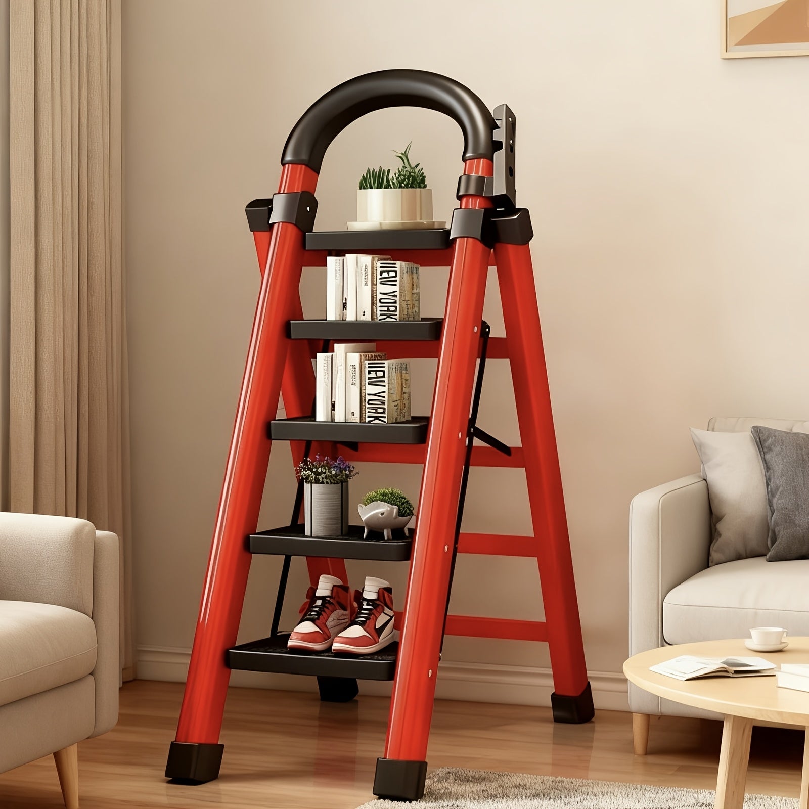 3/4/5-Step Portable Folding Ladder, 500/520/530 Lbs Durable Step Ladder with Wide Anti-Slip Pedal,, Lightweight Steel Step Stool Suitable for Both Household And Industrial Use - Daisan Mart