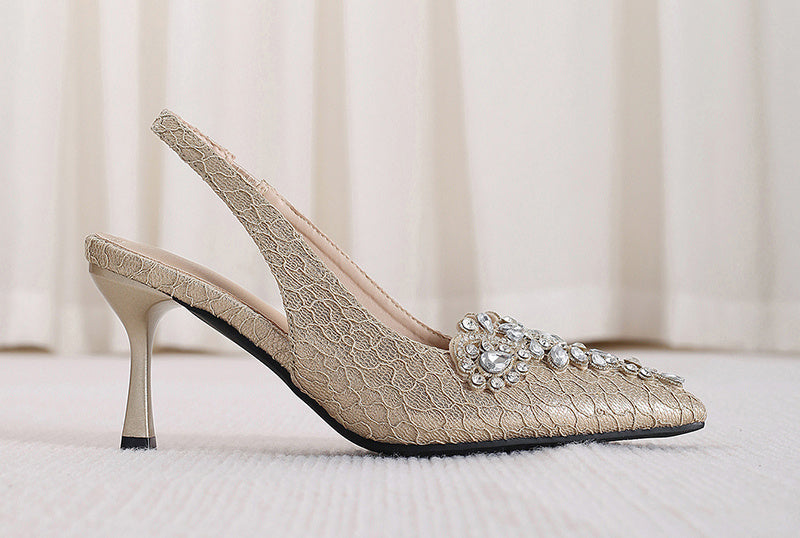 Women's High Heels with Rhinestones and Adjustable Straps