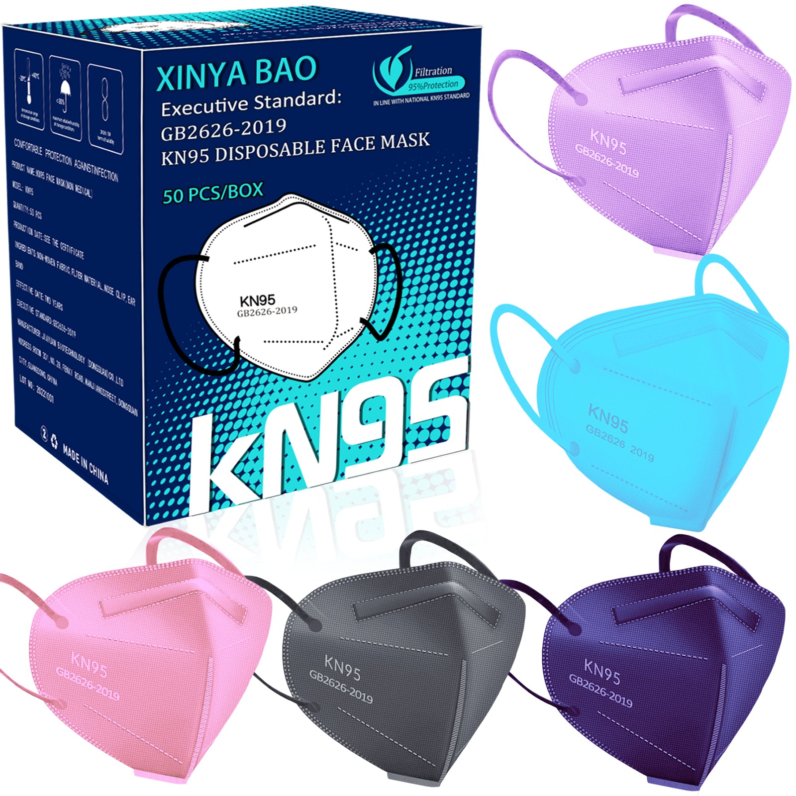 50pcs KN95 Face Masks: 5-Ply Breathable, Comfortable, And 95% Filter Efficiency - Perfect For Adults! - Daisan Mart