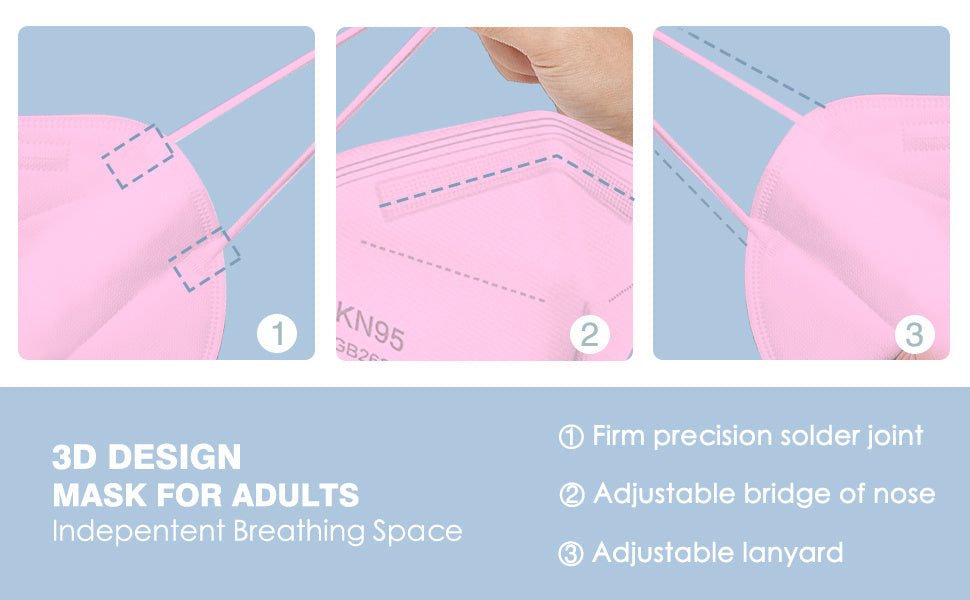 50pcs KN95 Face Masks: 5-Ply Breathable, Comfortable, And 95% Filter Efficiency - Perfect For Adults!