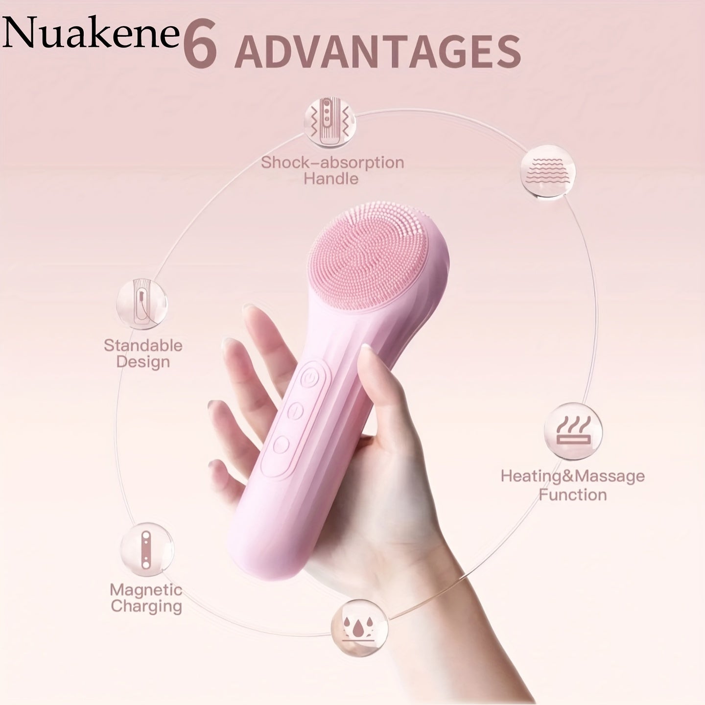 Nuakene 2in1 Magnetic Charging Facial Cleansing Brush, 5 Massage Modes