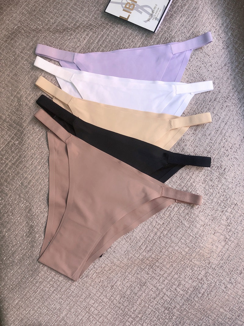 5pcs Seamless Women's Bikini Panties - Comfortable, Stretchy Nylon/Elastane Blend, Low-Rise, Solid Color in Casual to Yoga Fitness Wear, Breathable & Soft - Daisan Mart