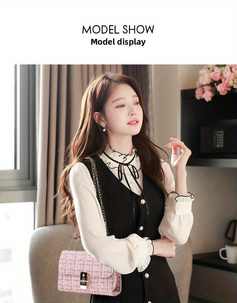 Túi Xách Nữ Dây Xích Thanh Lịch Phong Cách Tweed