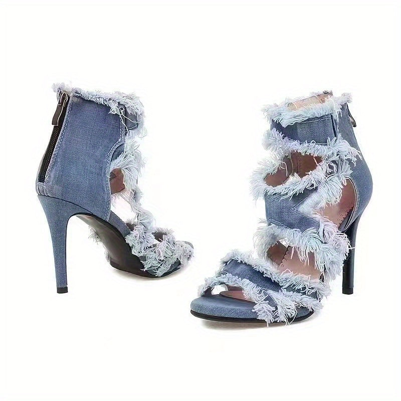 Feminine Fashion Open Toe Denim High Heels