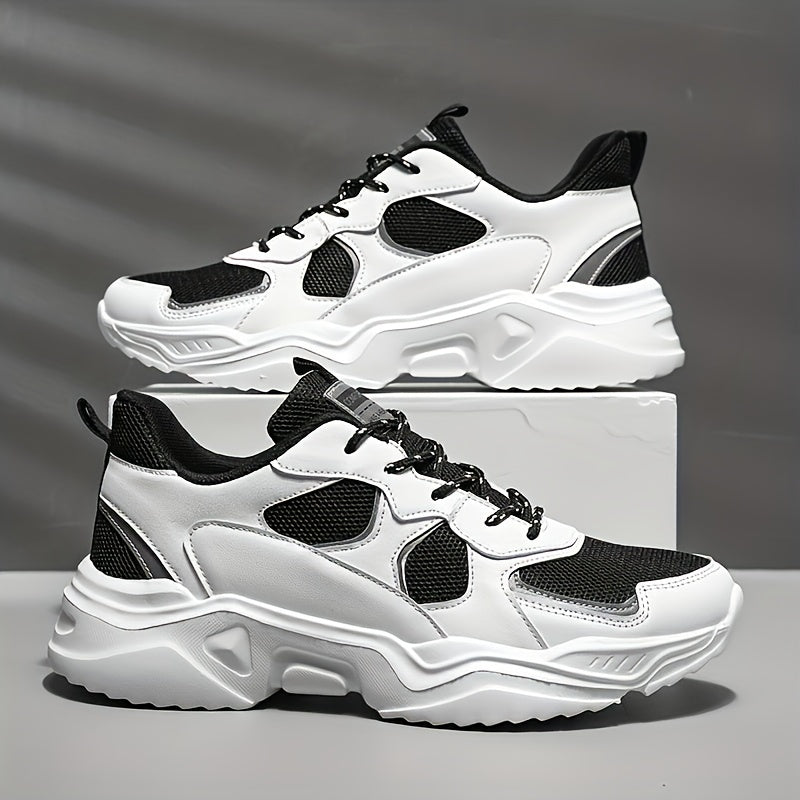 [Breathable Sneakers] Chunky Breathable Mesh Sneakers | Men's White &amp; Teal Casual Sneakers with EVA Sole, Lace-Up Design for All Seasons