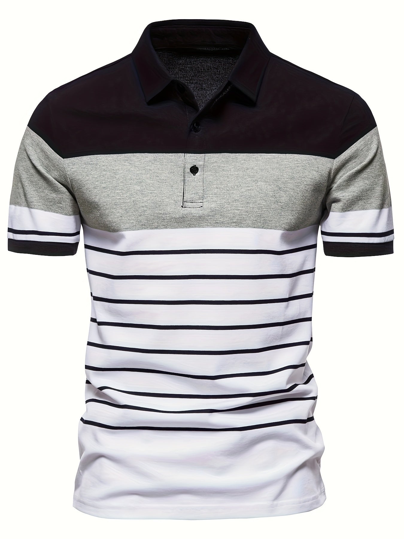 Áo Golf Nam Kẻ Sọc Thoáng Mát, Cộc Tay Nửa Khuy