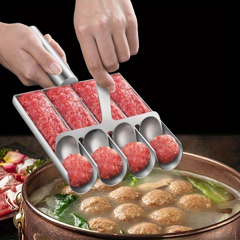 2pcs Stainless Steel Meatball Maker Set with Non-Stick Surface & Ergonomic Handle - Heavy-Duty 304 Food-Safe Construction, 4-Section Design for Uniform Spherical Shape - Ideal for Burgers, Meatballs, Rice Balls, Cookies - Eas - Daisan Mart