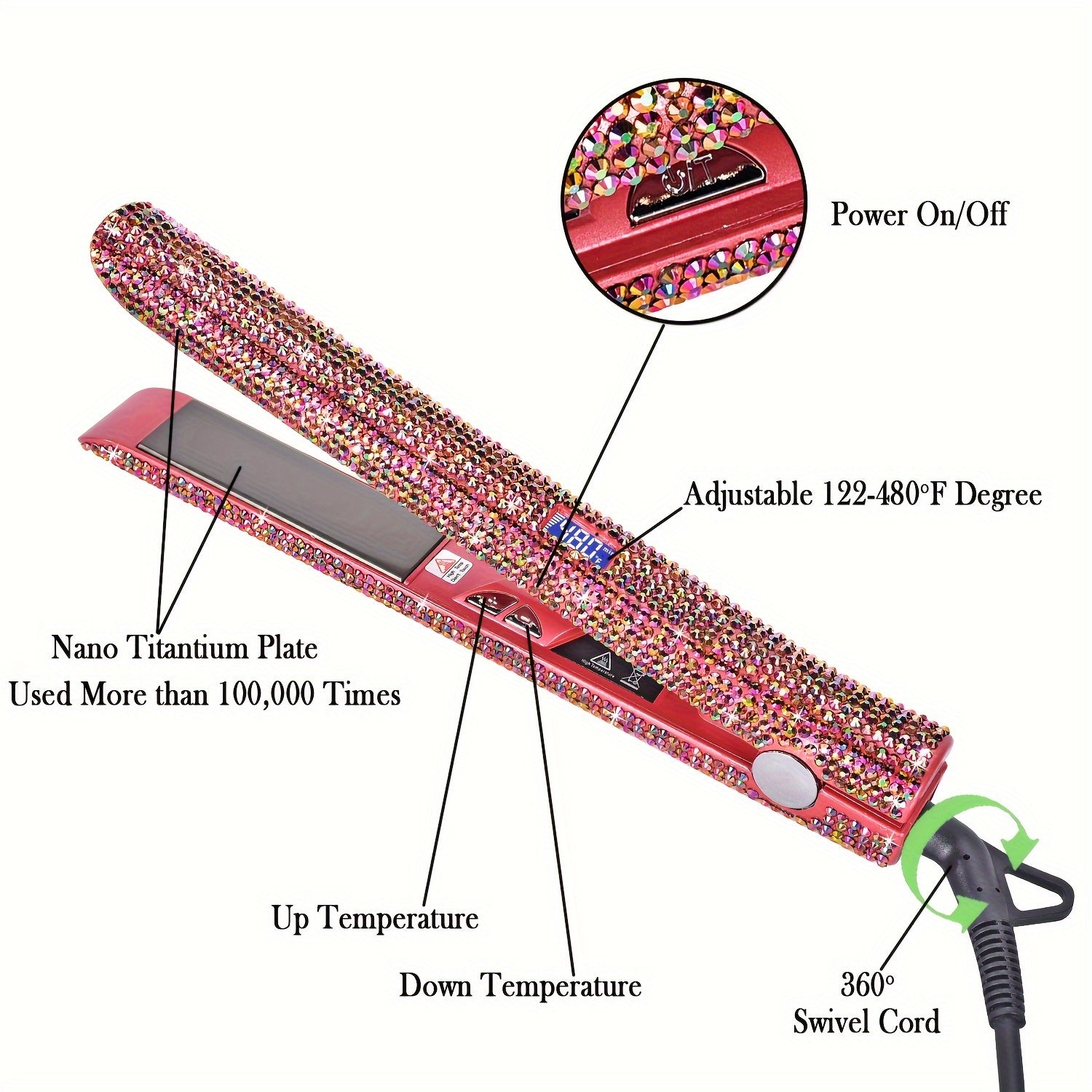 MEEKNISS Kẹp Tóc 2-trong-1 Nano, Màu Hồng Đen Lấp Lánh - Daisan Mart