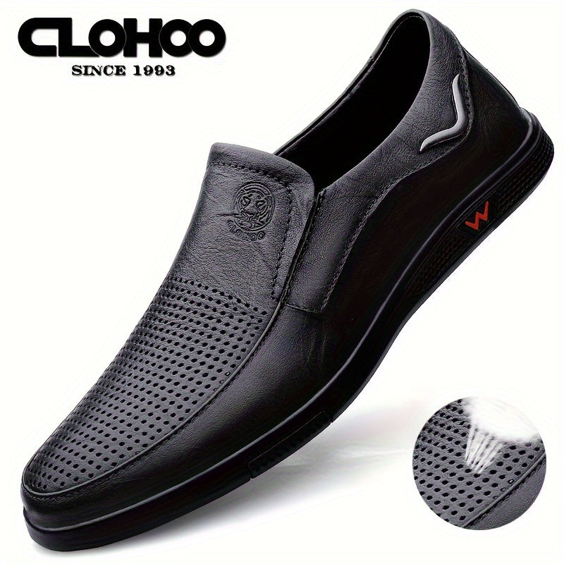 CLOHOO Men's Loafers, Elegant Cowhide, Anti-Slip