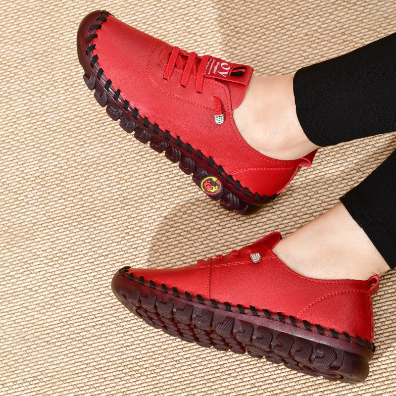 Giày Nữ Đế Êm Mũi Tròn Be Rượu Đỏ - Thoải Mái Mọi Mùa