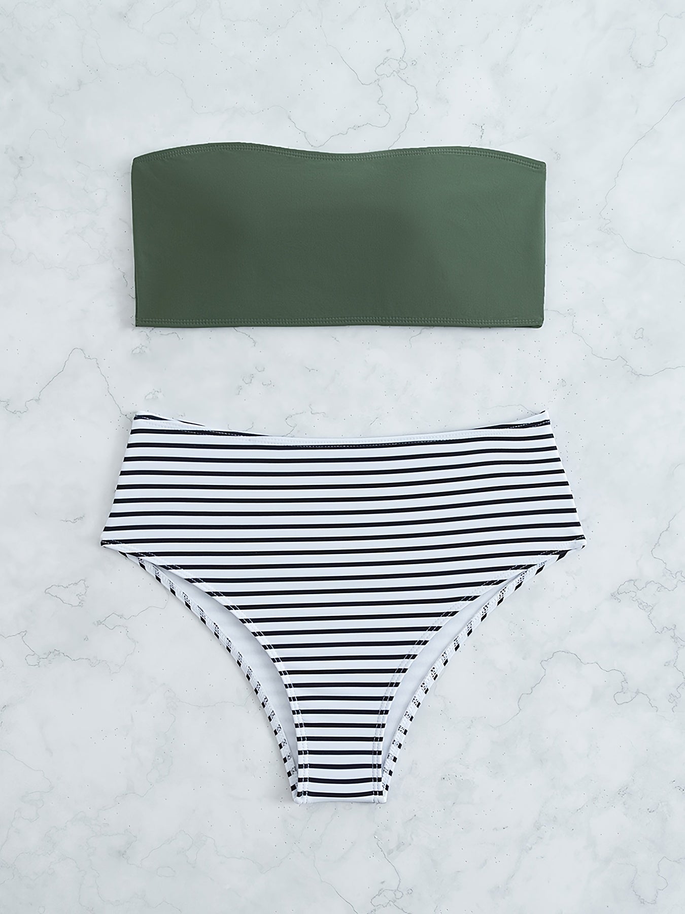 Black and White Striped Bikini &amp; Moss Green Tube Top