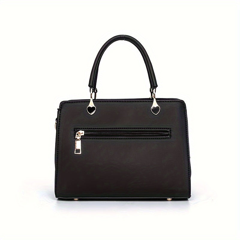Elegant Lightweight Faux Leather Handbag - Women's Solid Color Shoulder Bag with Tassel Embellishment, Adjustable Strap, Zipper Closure, Polyester Lined, Edge Paint Detail - Available in Multiple Colors