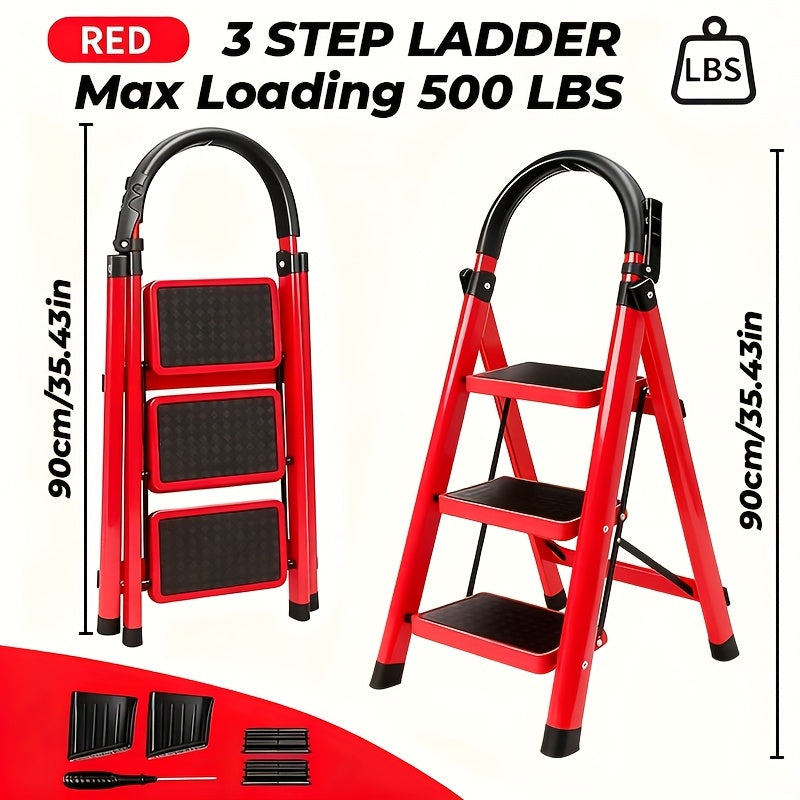3/4/5-Step Portable Folding Ladder, 500/520/530 Lbs Durable Step Ladder with Wide Anti-Slip Pedal,, Lightweight Steel Step Stool Suitable for Both Household And Industrial Use - Daisan Mart