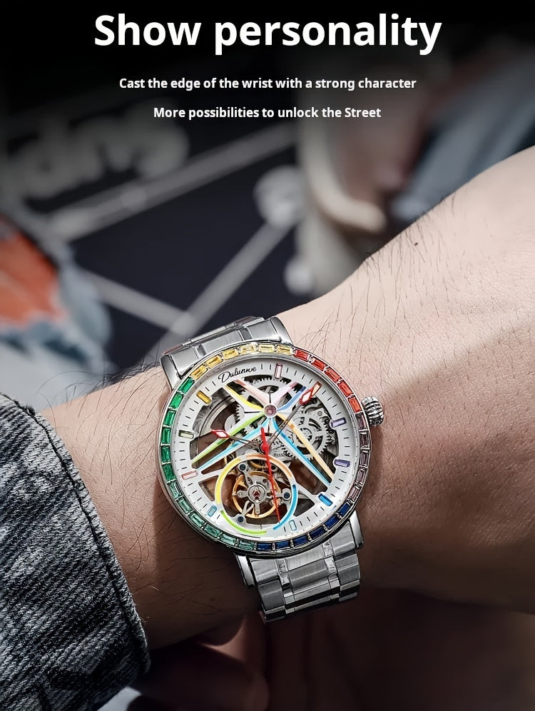 Đồng hồ nam máy cơ lộ máy viền đá quý phát sáng