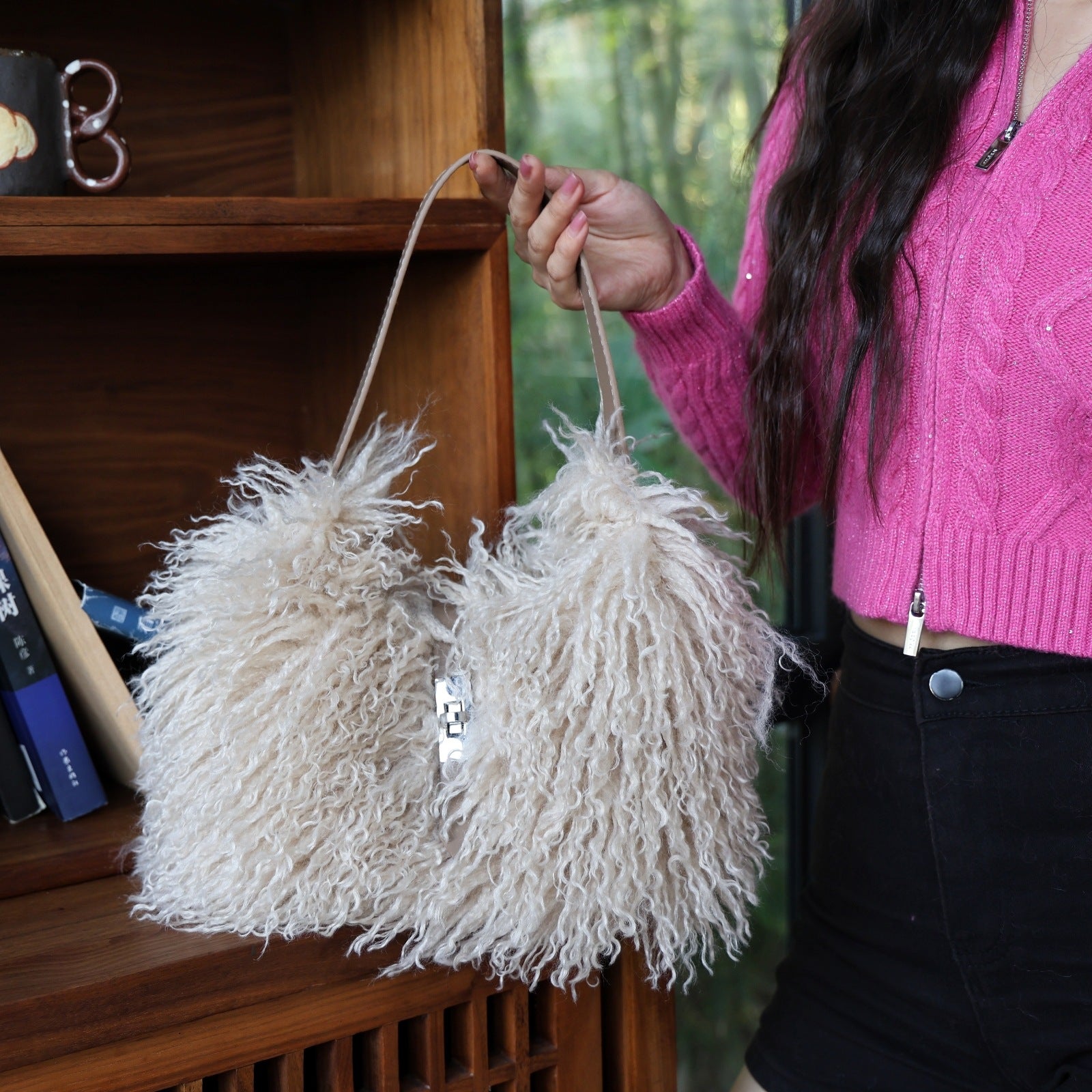 Women's Faux Wool Handbag - Soft &amp; Elegant Crossbody Bag