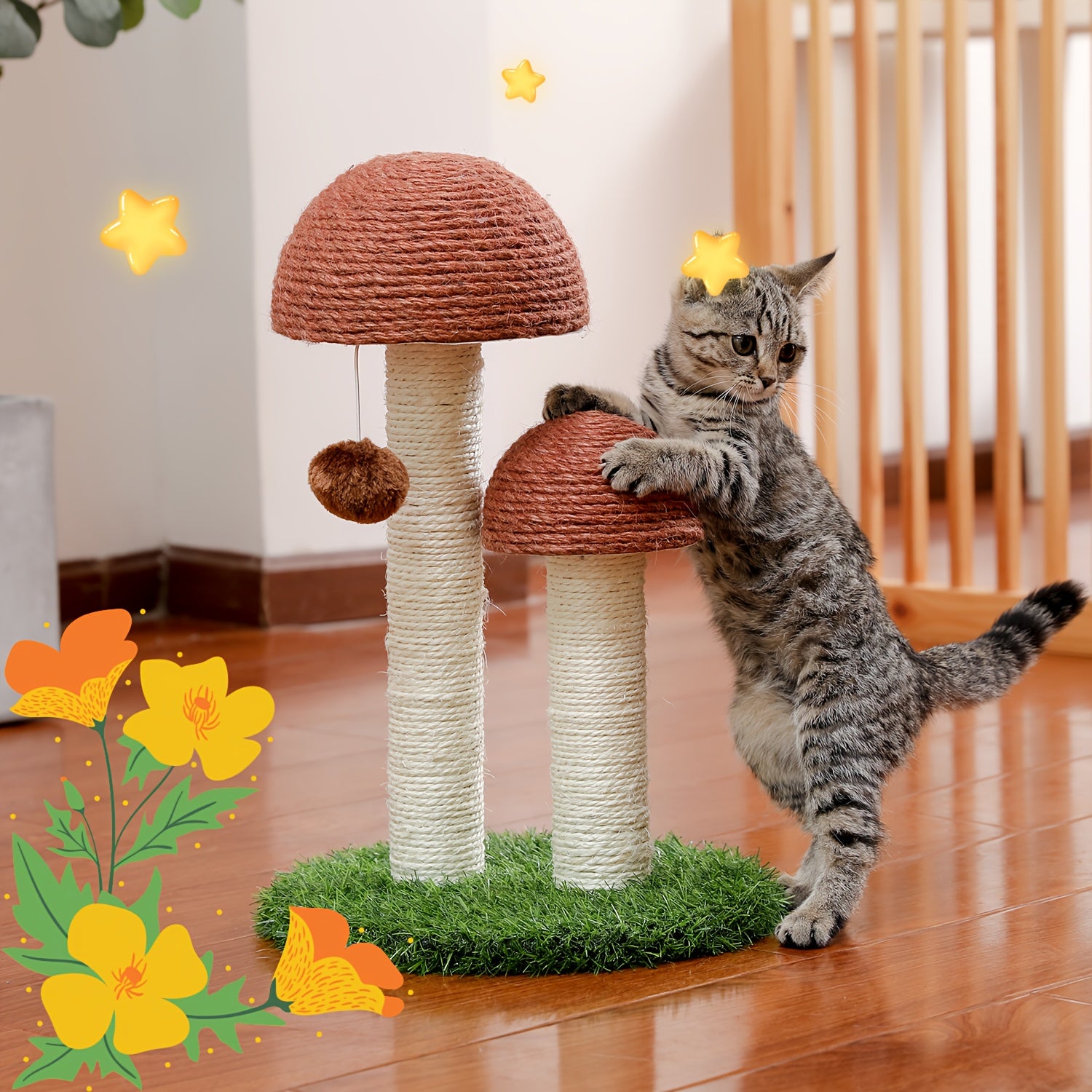 [Durable Cat Tower] Durable And Stable Multi-Level Cat Towers - 18.9"/32'' Cat Scratching Posts, Cat Trees With Hanging Balls For Active Felines, Available In Grey And Black - Daisan Mart