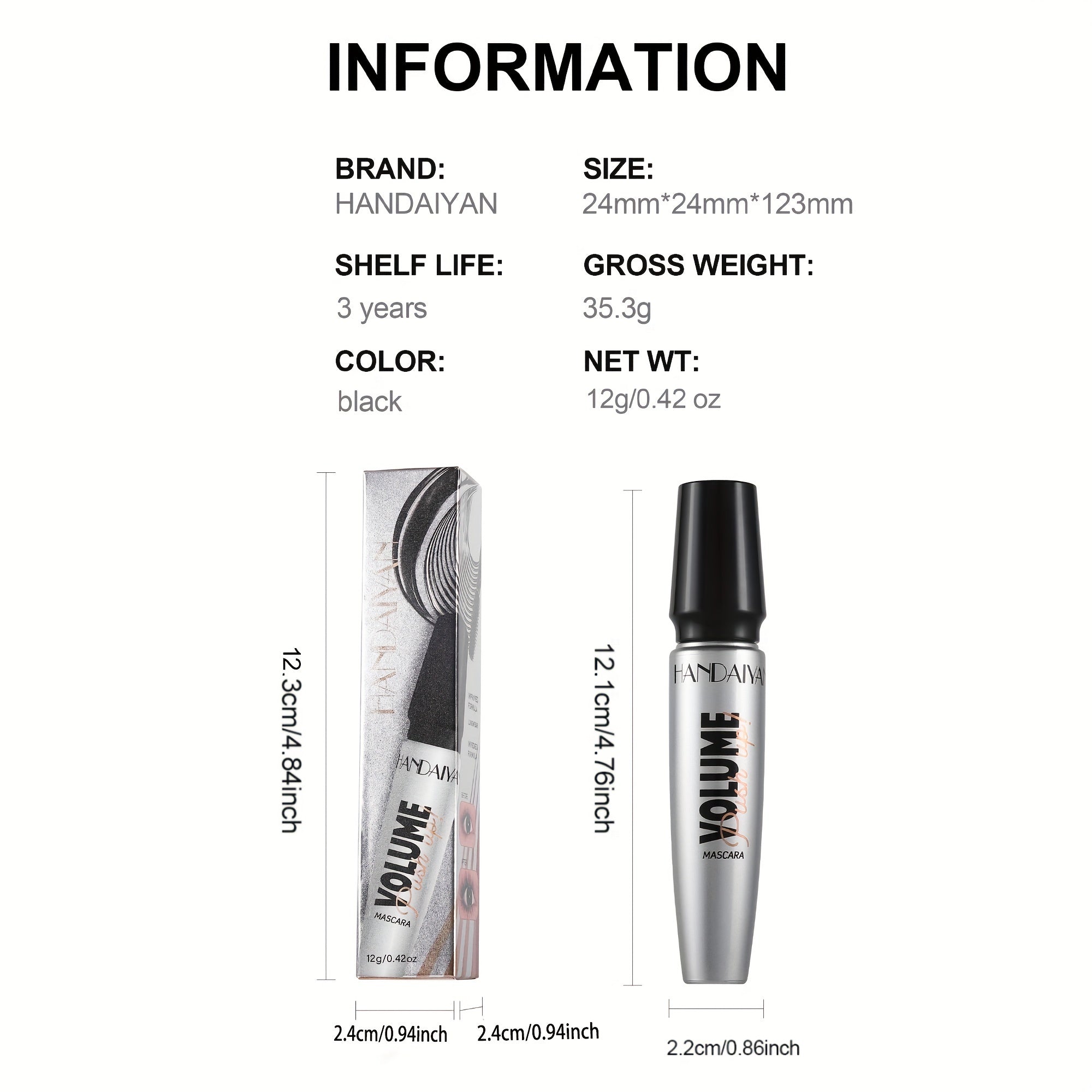 Mascara HANDAIYAN Dày, Cong, Chống Nước, Đen 12g