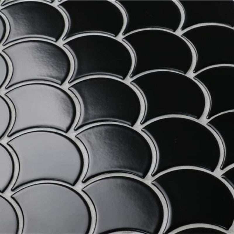 Black fish scale mosaic tile code MHF 09