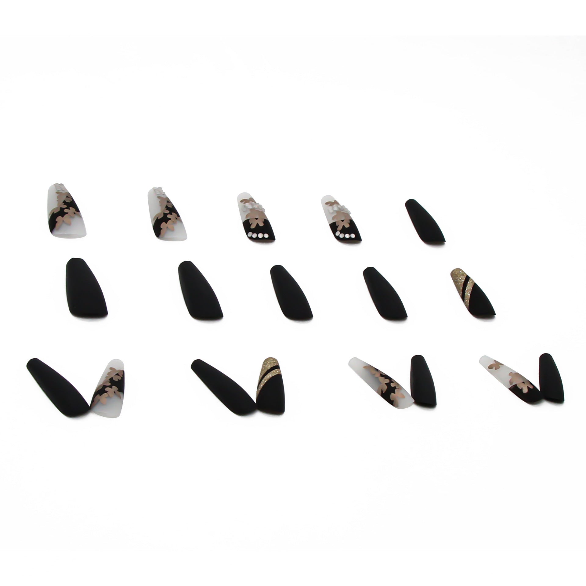 Liirches 24pcs Press on Nails Hot Golden Butterfly Fake Nail Set with Matte Golden Powder, Lightweight Design Ins Style Manicure Stickers Includes Jelly Glue + Sanding Strip