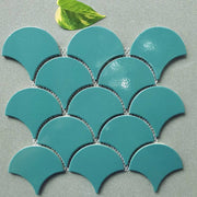 Blue fish scale mosaic tile, medium glossy glaze GP-FT118B6