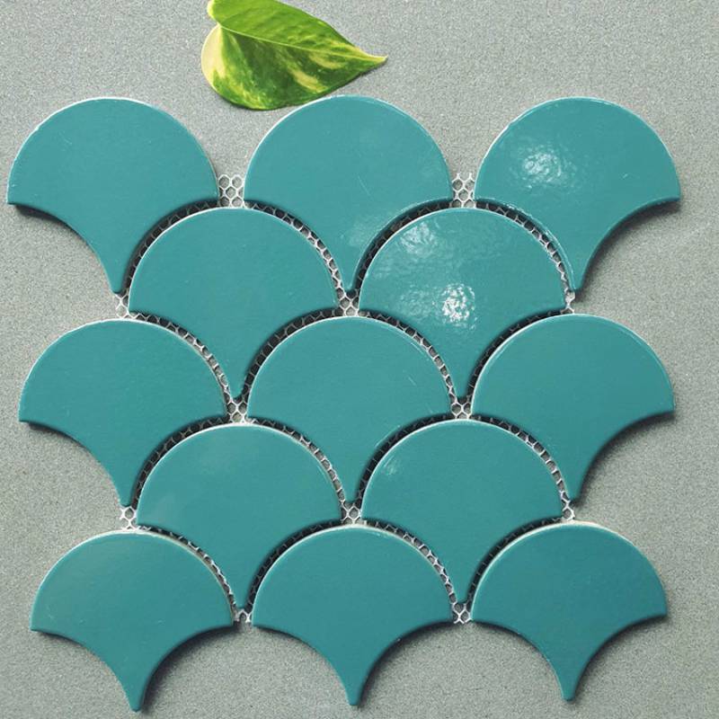 Blue fish scale mosaic tile, medium glossy glaze GP-FT118B6