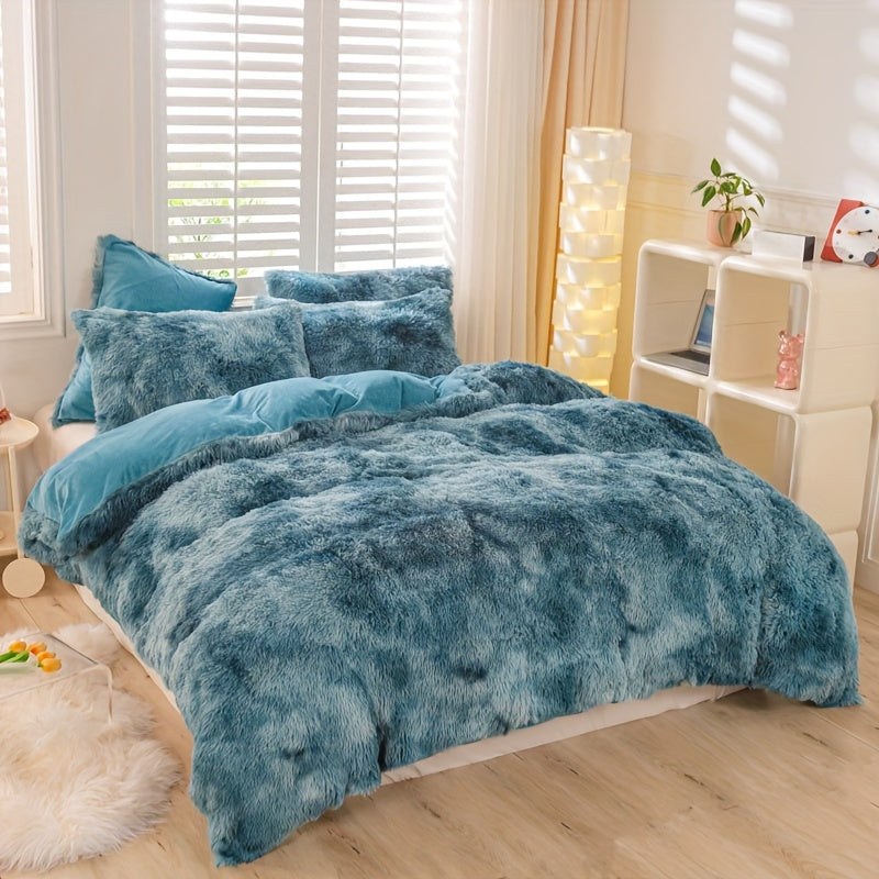 3pcs Y2K Tie Dye Plush Duvet Cover Set ( 1 Duvet Cover + 2 Pillowcase), Soft &amp; Warm Bedding Set