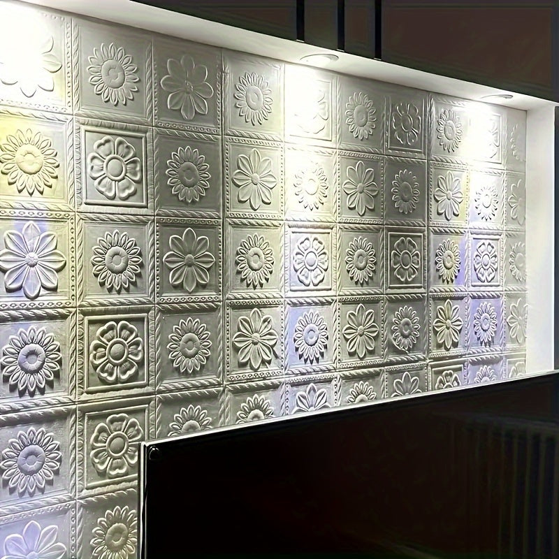 3D Waterproof Wallpaper White Flowers 50 Pieces