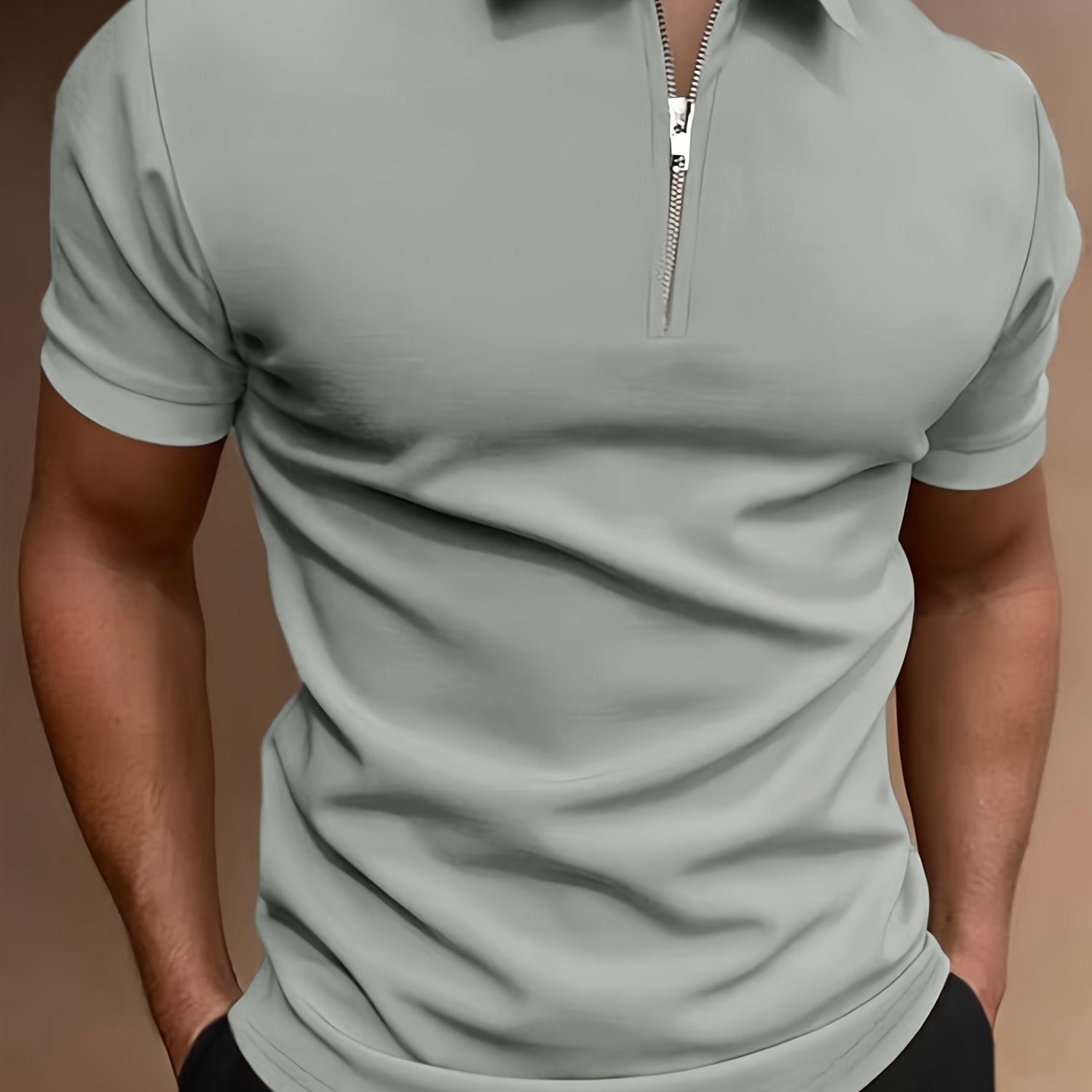 Áo Polo Golf Nam Co Giãn, Khóa Kéo, Màu Trơn, Hè