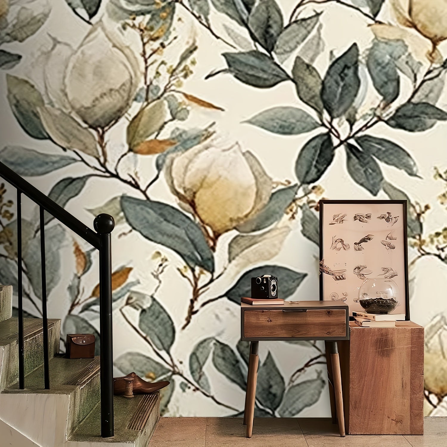 Magnolia USA Vintage Floral Boho Canvas Wallpaper