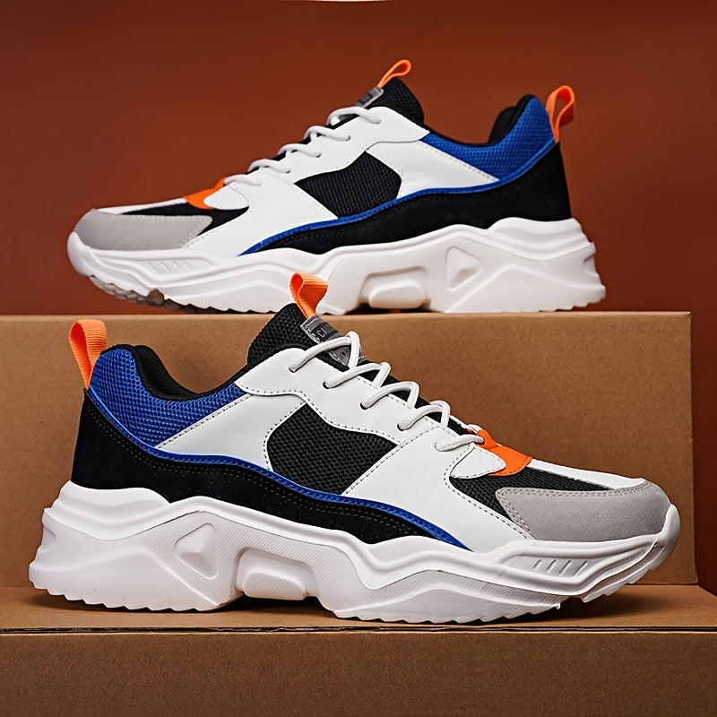 [Breathable Sneakers] Chunky Breathable Mesh Sneakers | Men's White &amp; Teal Casual Sneakers with EVA Sole, Lace-Up Design for All Seasons