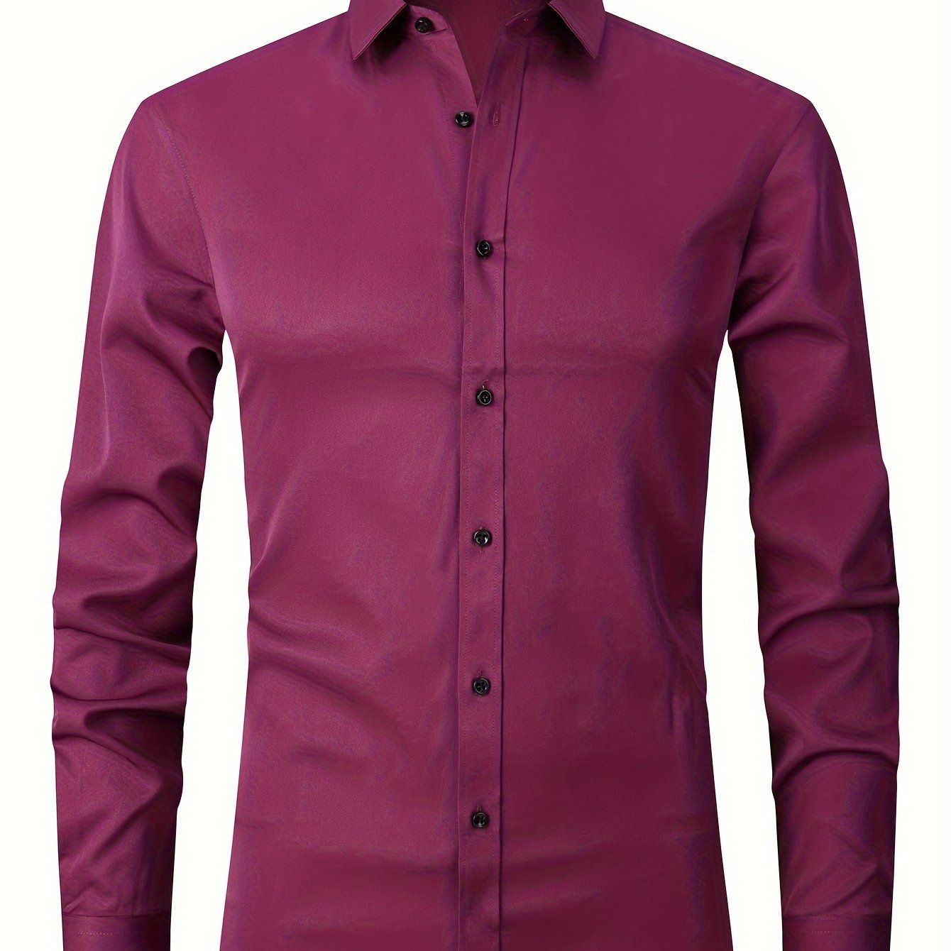 男士修身彈性正裝襯衫，輕薄商務翻領長袖襯衫，男士商務襯衫抗皺耐用純色正裝長袖襯衫，帶紐帶和口袋，適合工作、通勤、約會