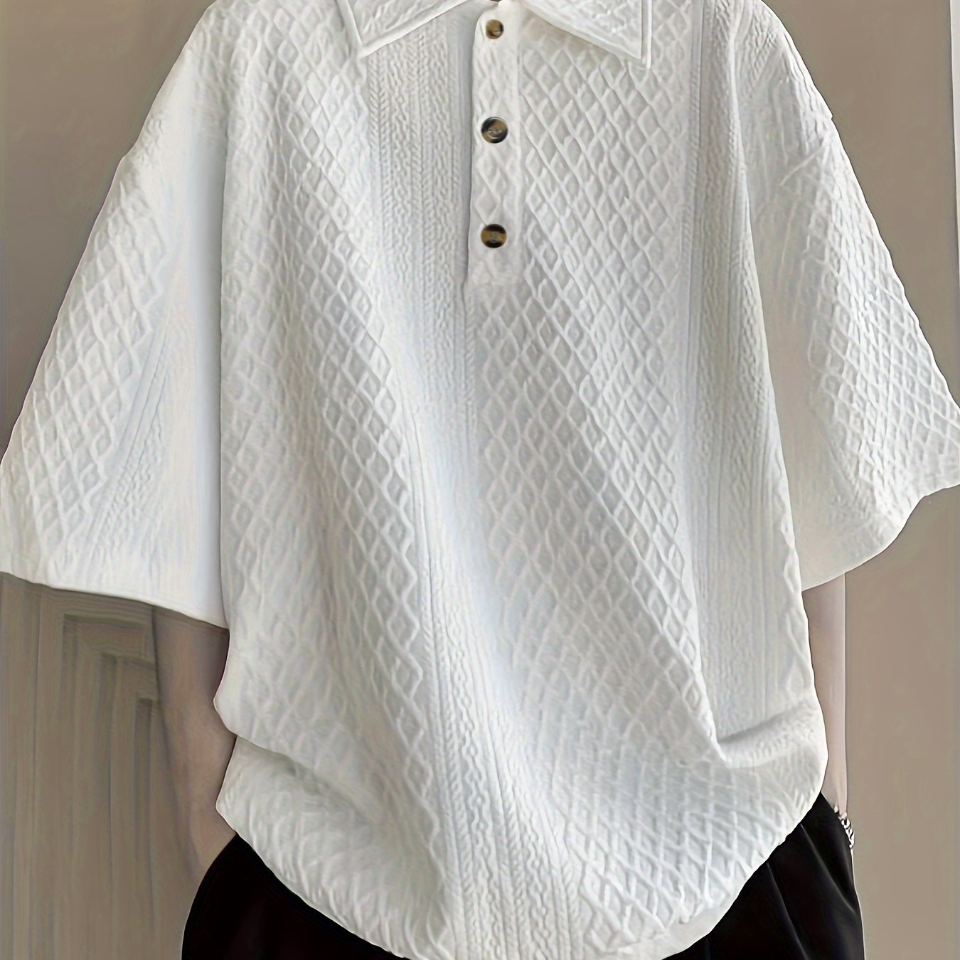 Áo Golf Nam Dáng Rộng, Họa Tiết Hình Học, Tay Ngắn