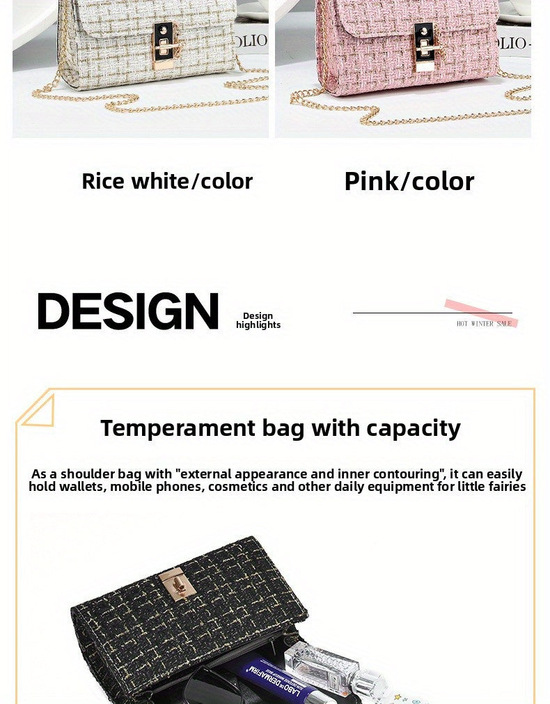 Túi Xách Nữ Dây Xích Thanh Lịch Phong Cách Tweed