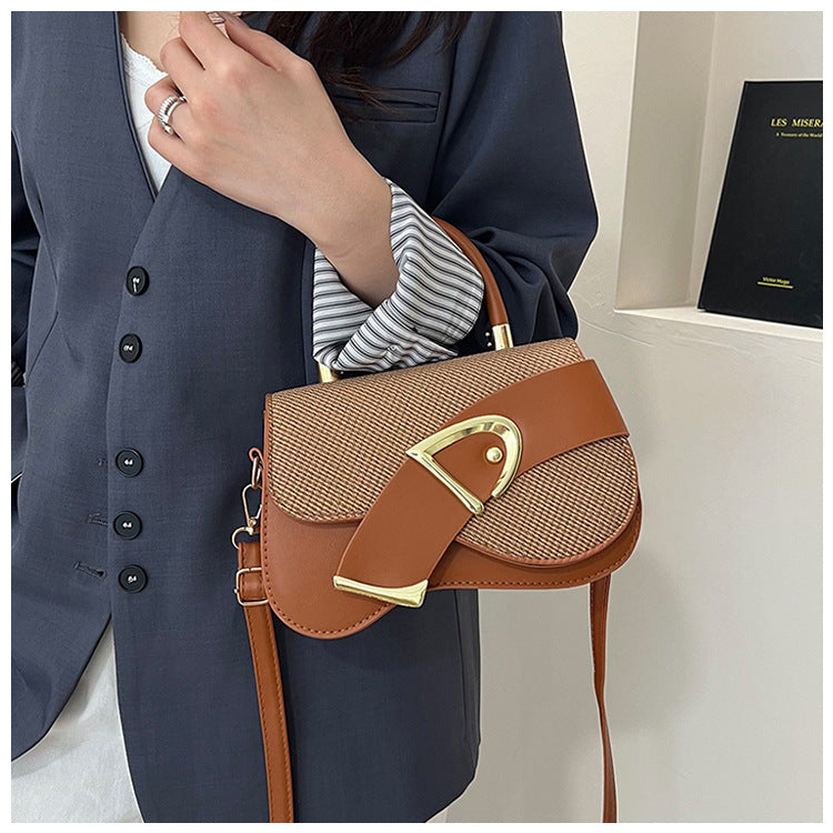 Women's Crossbody Bag - Gold Lock, Compact, Luxurious