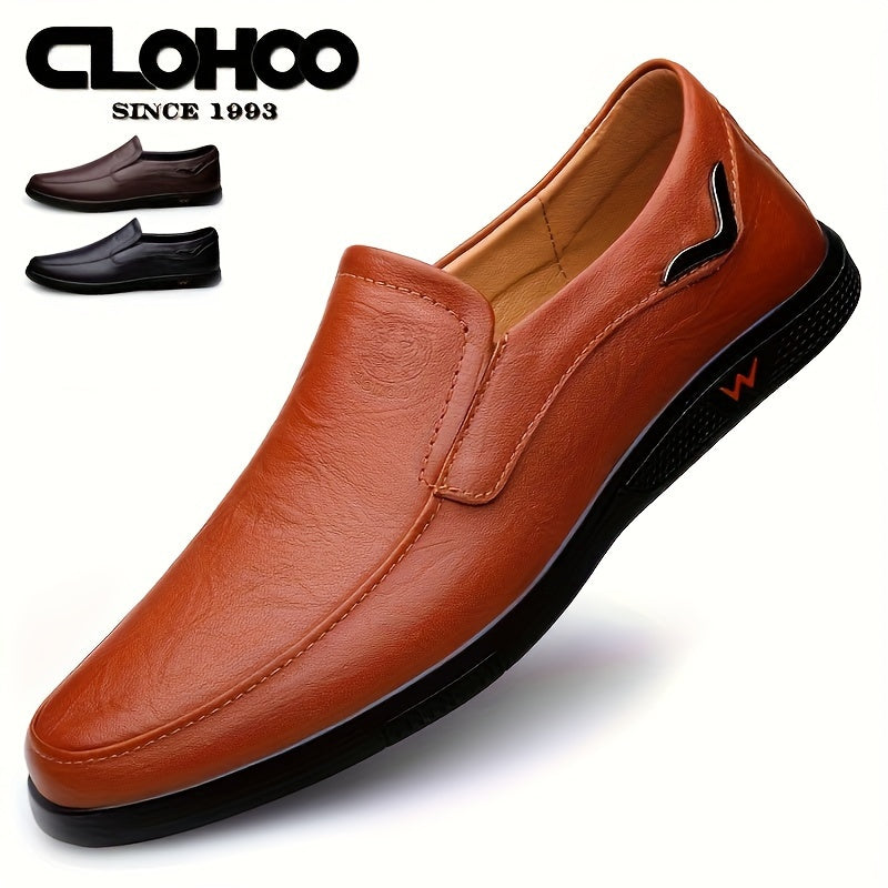 CLOHOO Men's Loafers, Elegant Cowhide, Anti-Slip