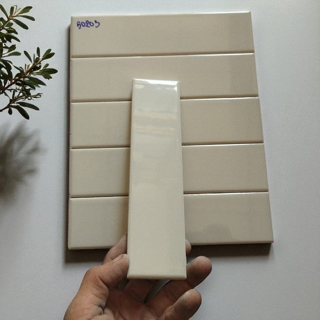 High-quality warm gray glossy flat tile, size 50x200mm, code PSTA50203