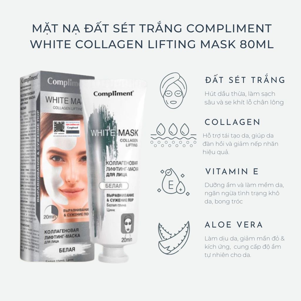 Mặt Nạ Đất Sét Trắng Nâng Cơ Collagen 80ml - Daisan Mart