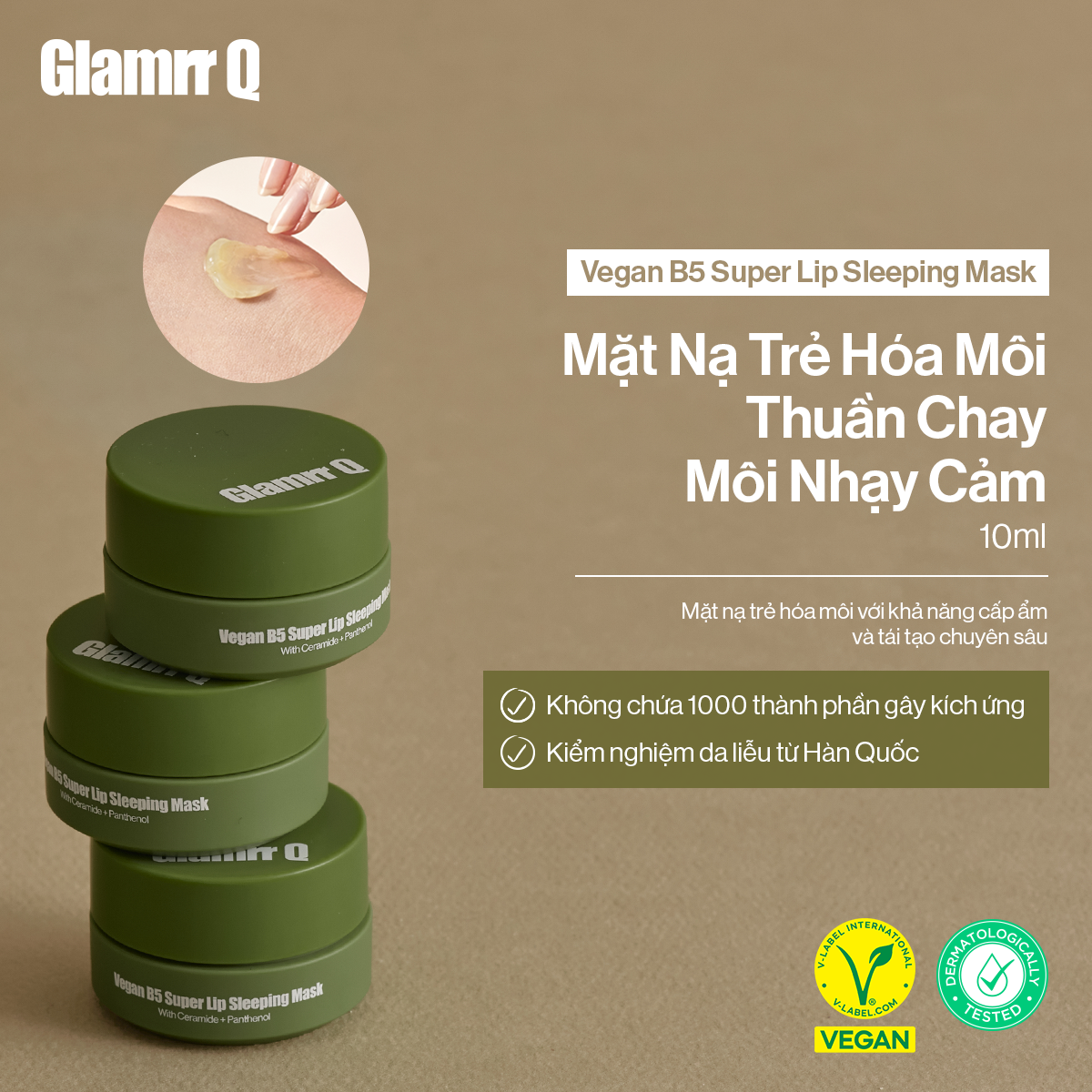Mặt Nạ Ngủ Dưỡng Môi Glamrr Q Vegan B5 10ml