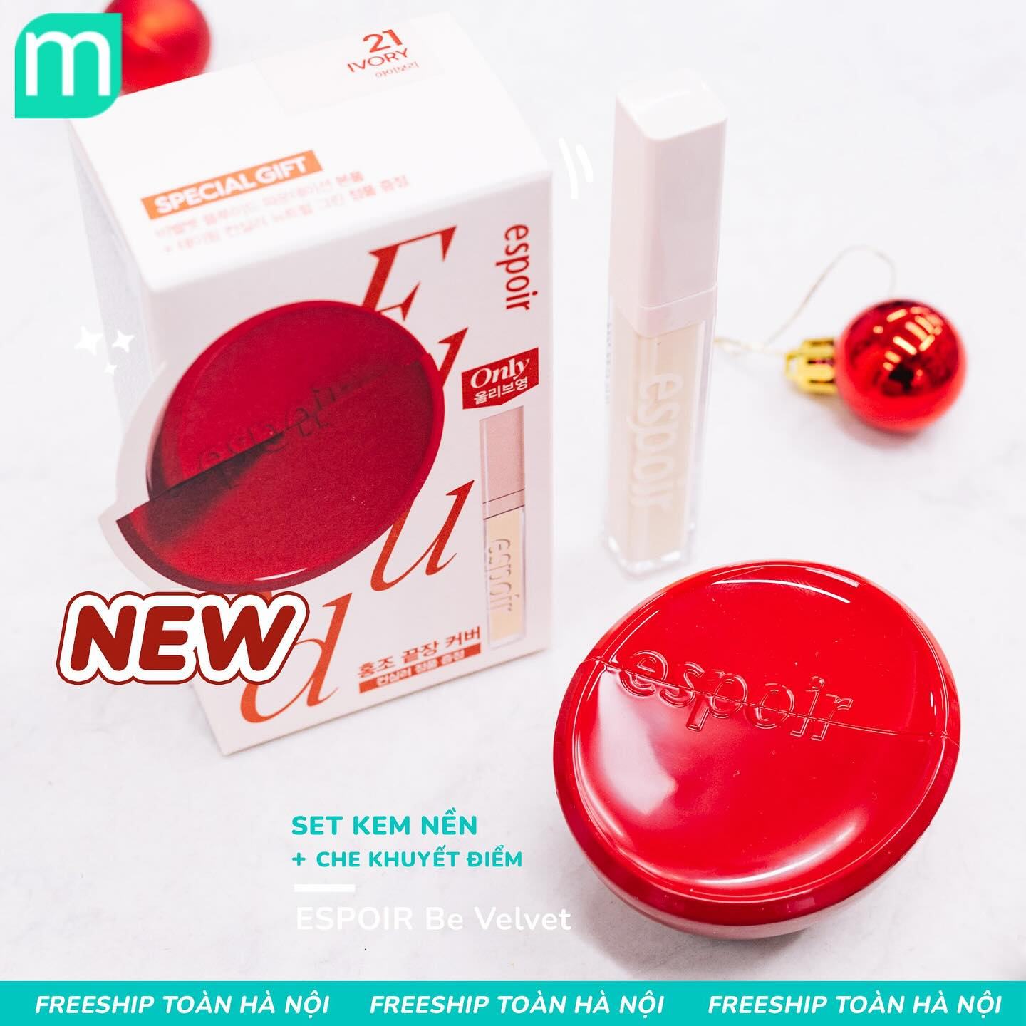 Set Kem Nền Espoir Be Velvet Fluid Foundation & Che Khuyết Điểm Espoir Taping Concealer Long Wear