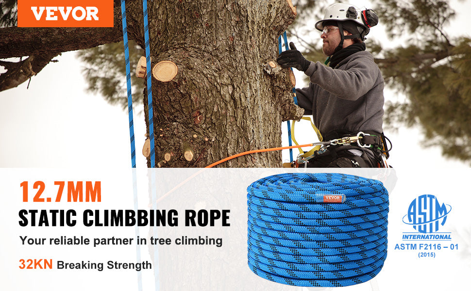 VEVOR 12.7mm Static Climbing Rope - 30KN Durable and Safe