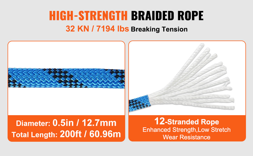 VEVOR 12.7mm Static Climbing Rope - 30KN Durable and Safe