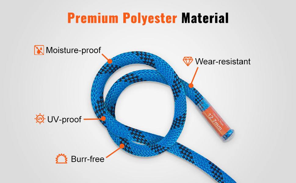 VEVOR 12.7mm Static Climbing Rope - 30KN Durable and Safe